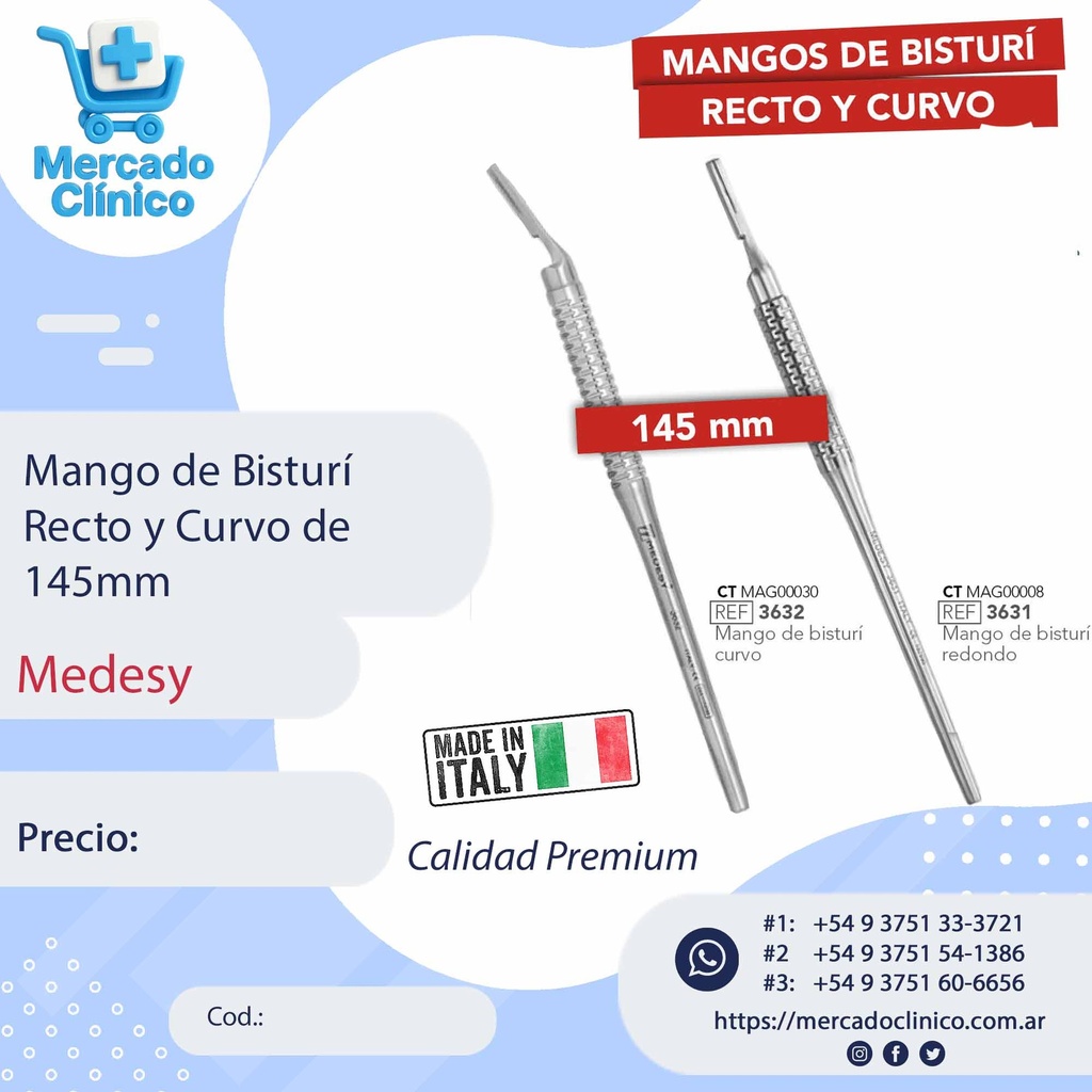 Mango de Bisturí  Recto y Curvo de  145mm - Medesy