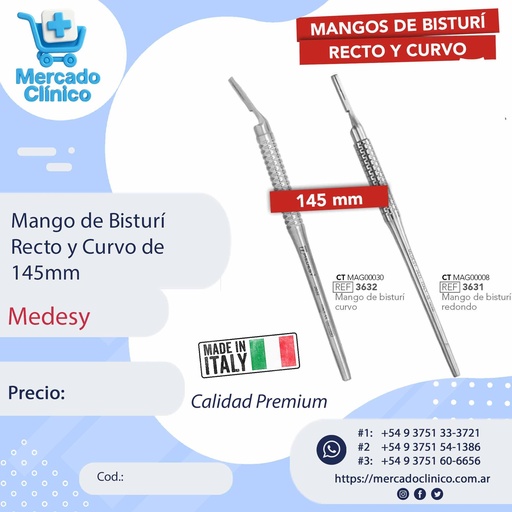 Mango de Bisturí  Recto y Curvo de  145mm - Medesy